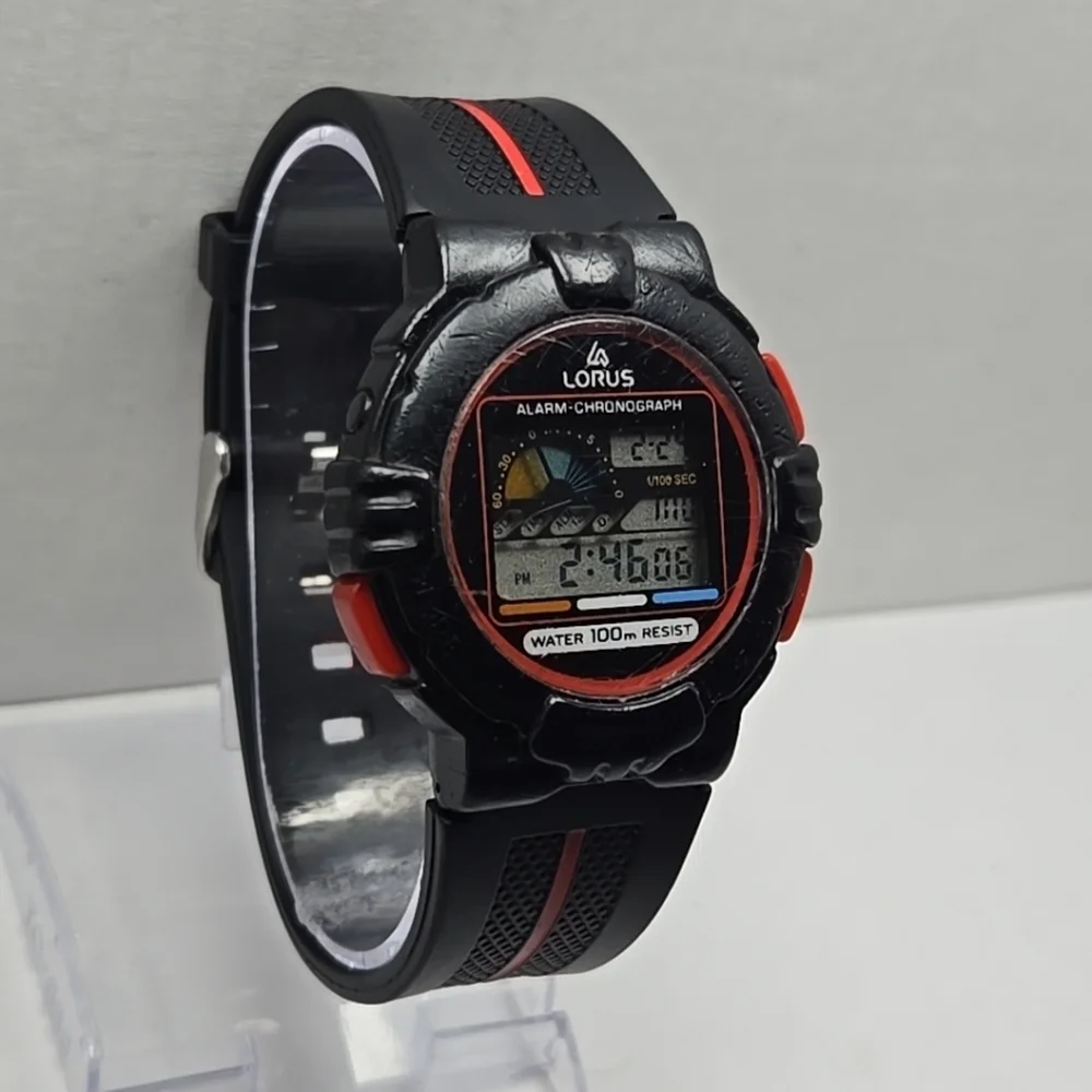 Mens Vintage Lorus Digital Watch Alarm Chronograph 42mm W339-4A68 New Battery